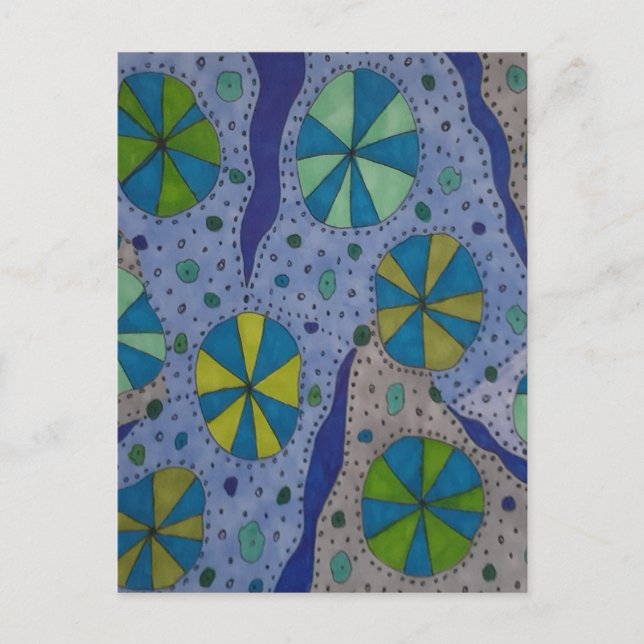 Blå och Grått Cosmic-Abstrakt Vykort (Framsida)