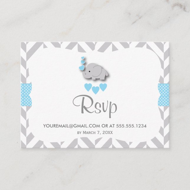 Blå och Grått Elephant Baby Shower - OSA Email Tilläggskort (Framsida)