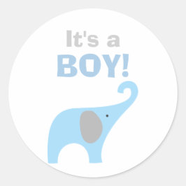 Blå och Grått Elephant Baby Shower Seal Runt Klistermärke