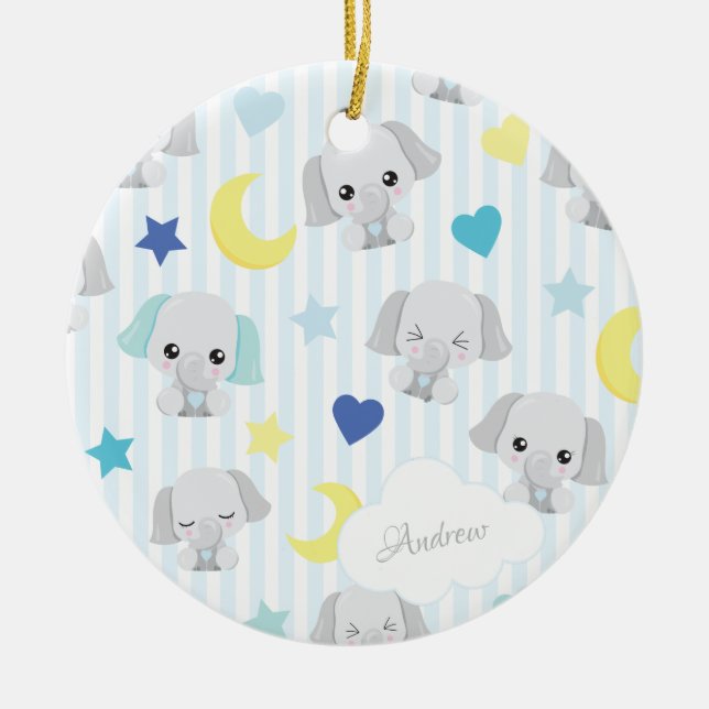 Blå och Grått Elephant Mönster Pojke jul Julgransprydnad Keramik (Framsidan)