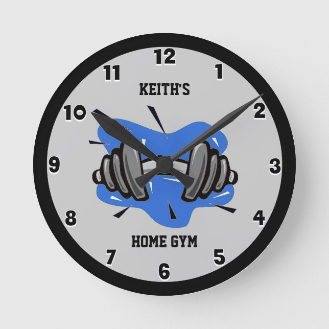 Blå och Grått Fitness Gym Round Clock Rund Klocka (Framsida)