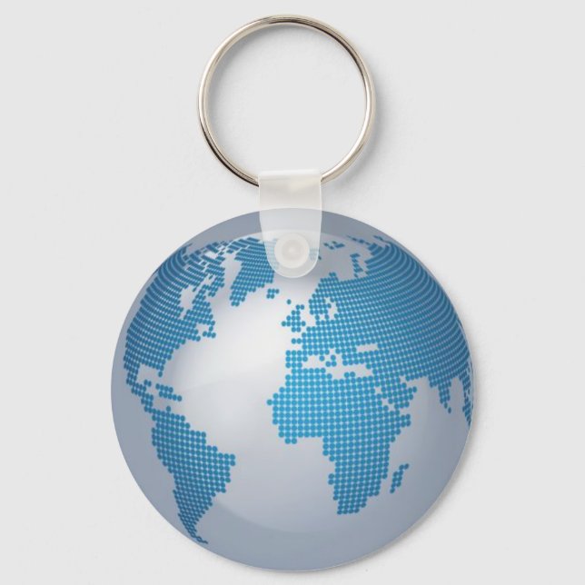 Blå och Grått Globe Nyckelring (Framsida)