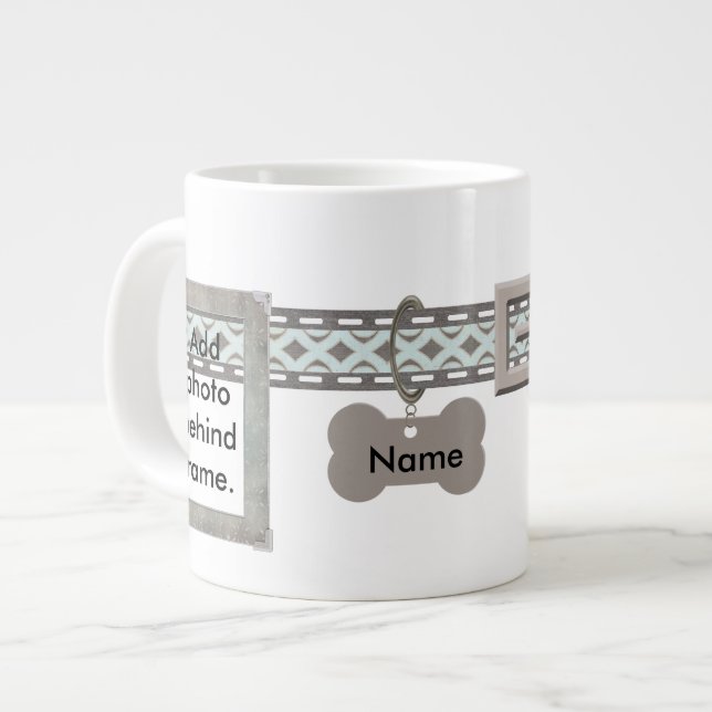 Blå och Grått Hund Märkre Collar Two Foto ramar Jumbo Mugg (Framsida vänster)