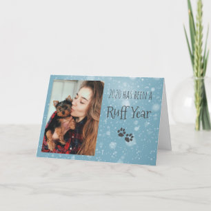 Blå och Grått, Hund Tass avtryck Ruff Year Helgdag Helgkort