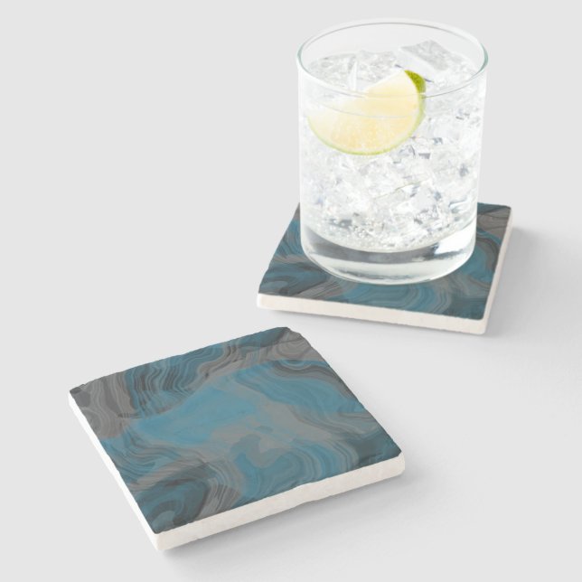 Blå och Grått Marble-Abstrakt Stenunderlägg (Sidan)