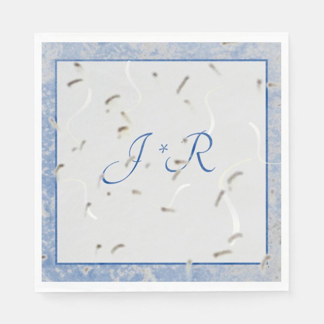 Blå och Grått Marble Monogram Napkins Pappersservett (Framsidan)