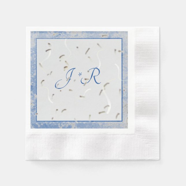Blå och Grått Marble Monogram Napkins Pappersservett (Framsidan)