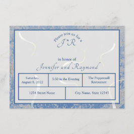 Blå och Grått Marble Monogram Rehearsal Middag Tilläggskort