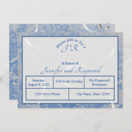 Blå och Grått Marble Monogram Rehearsal Middag Tilläggskort