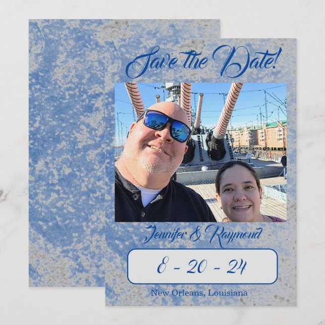 Blå och Grått Marble Spara Datumet (Fram/baksida)