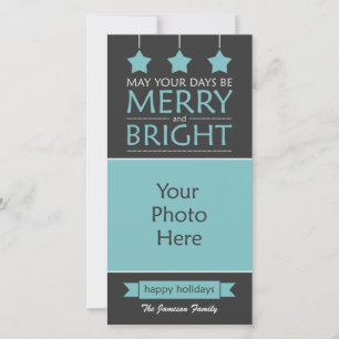 Blå och Grått Merry och Bright Stars Photo Julkort