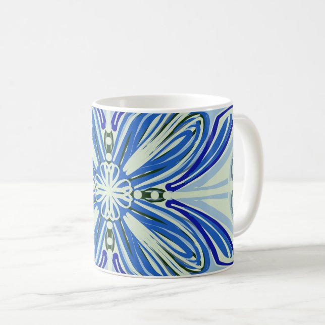 Blå och Grått Mosaic Tile Inspired Mugg (Framsida höger)