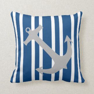 Blå och Grått Nautical Anchor Stripe Pillow Kudde