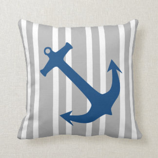 Blå och Grått Nautical Anchor Stripe Pillow Kudde
