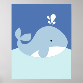 Blå och Grått Ocean Life Whale Nursery Skriv ut Poster