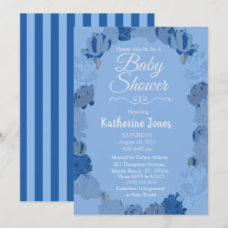 Blå och Grått Peonies WandeBaby Shower Inbjudningar