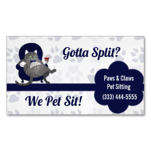 Blå och Grått Pet Sitters MÅTTA Split? Paw-utskrif Visitkortmagnet