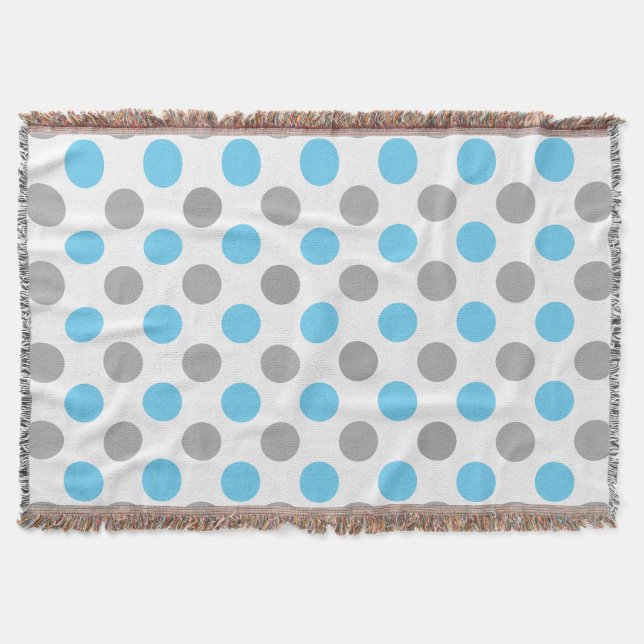 Blå och grått polka dots mönster filt (Framsidan)