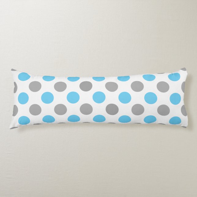 Blå och grått polka dots mönster kroppskudde (Framsidan)