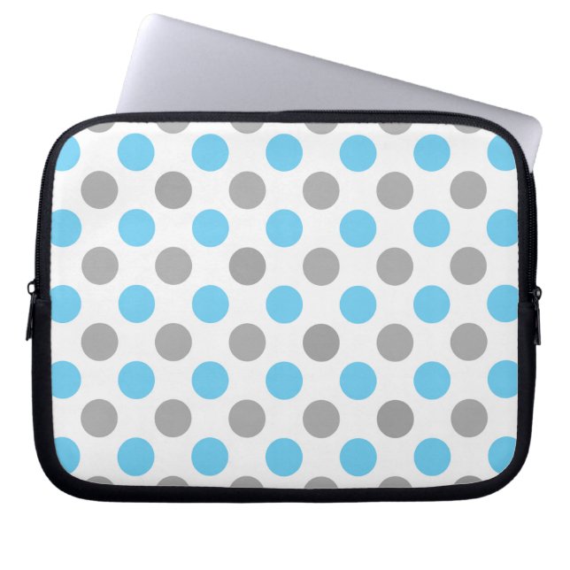 Blå och grått polka dots mönster laptop fodral (Framsidan)