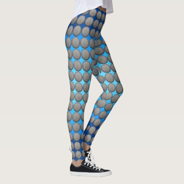 Blå och Grått Polka dots Mönster Leggings (Höger)
