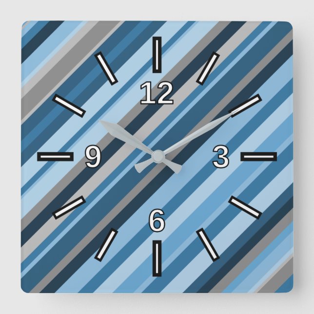 Blå och Grått Rand Square Clock Fyrkantig Klocka (Framsida)