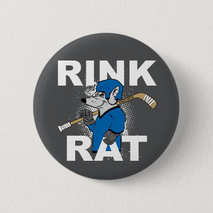 Blå och Grått Rink Råtta Hockey Player-flagga, kna Knapp