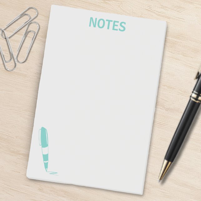 Blå och Grått Writer Bläck Pen-Anteckningsblock Post-it Block (light blue and grey stick notes with ink pen)