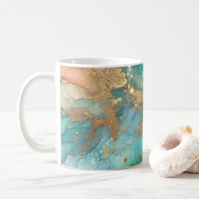 Blå och grön alkoholbläck kaffemugg (Med munk)