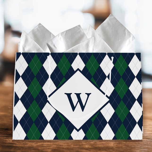 Blå och grön Argyle-monogram (Argyle Monogram Gift Bag)
