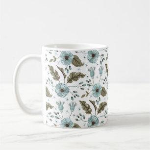 Blå och grön blommig kaffemugg