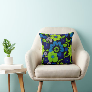 Blå och grön blomster kastkudde kudde