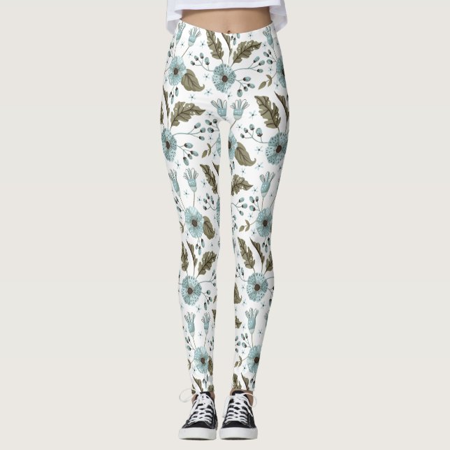 Blå och grön blomster leggings (Framsida)
