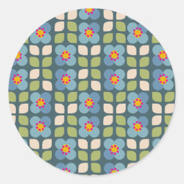 Blå och grön blomsterdekal - Bloom & Stick Runt Klistermärke