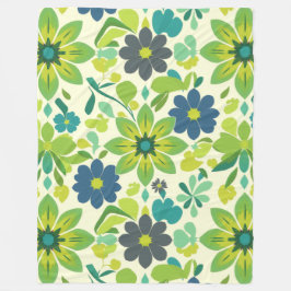 Blå och grön blomsterfilt av fleece