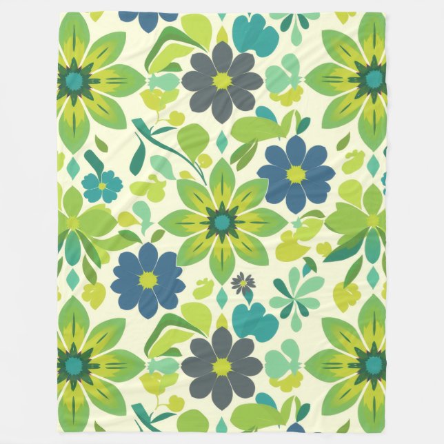 Blå och grön blomsterfilt av fleece (Framsidan)