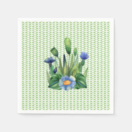 Blå och grön blomsterträdgård pappersservett