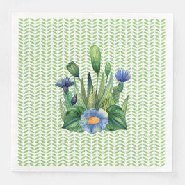 Blå och grön blomsterträdgård pappersservett