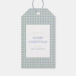Blå och grön Gingham jul Presentetikett