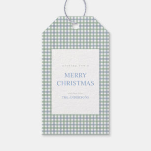 Blå och grön Gingham jul Presentetikett