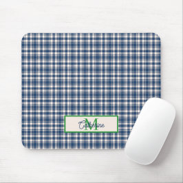 Blå och grön Gingham Plaid Tartan Monogram Musmatta