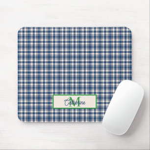 Blå och grön Gingham Plaid Tartan Monogram Musmatta