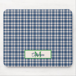 Blå och grön Gingham Plaid Tartan Monogram Musmatta