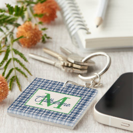 Blå och grön Gingham-ruta Tartan-monogram