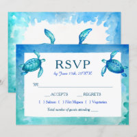 Blå och Grön Havssköldpadda Bröllop RSVP-kort