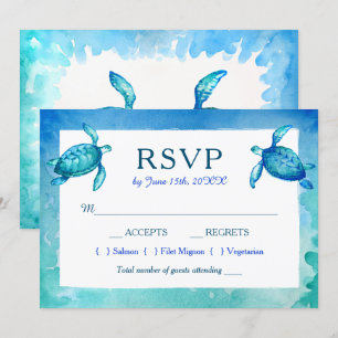 Blå och Grön Havssköldpadda Bröllop RSVP-kort Inbjudningar