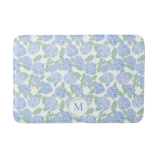 Blå och Grön Hortensia Blommönster Monogram Badrumsmatta