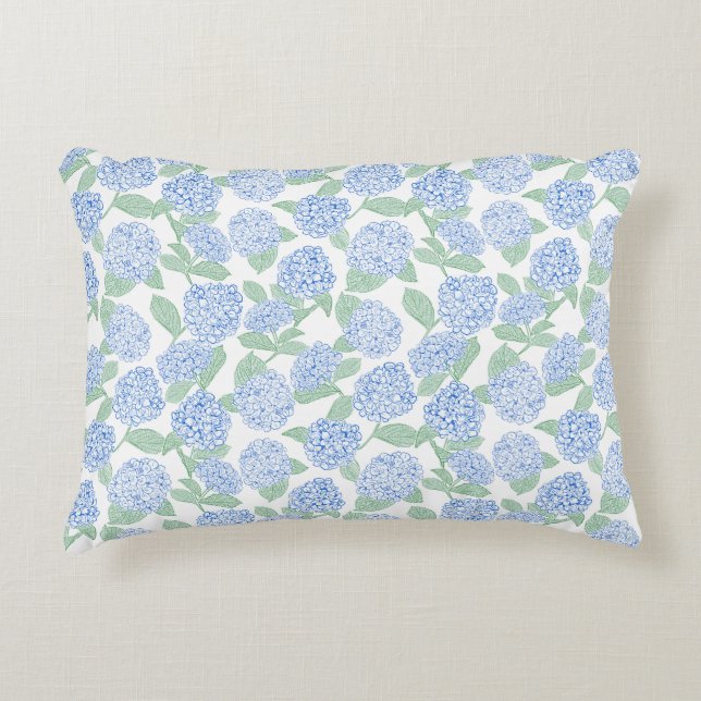 Blå och grön Hydrangea Blommor Prydnadskudde (Framsidan)