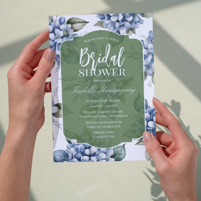 Blå och grön Hydrangea Bröllopsdusch Inbjudningar (Blue and Green Hydrangea Bridal Shower Invitations
)