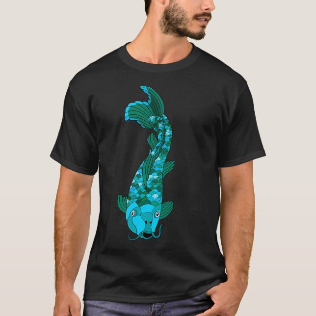 Blå och grön Koi-fisk T Shirt (Framsida)